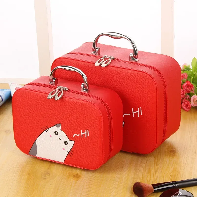 

PU Leather Fashion Korean Cartoon Cosmetic Bag Simple Portable Cute Cat Storage Box Travel Special Toiletry Bags