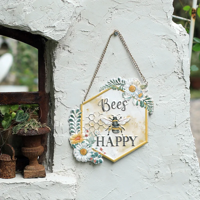 Wrought iron door sign Outdoor lawn flower plug Decorative pendant Garden pendant Signage Home decoration sign
