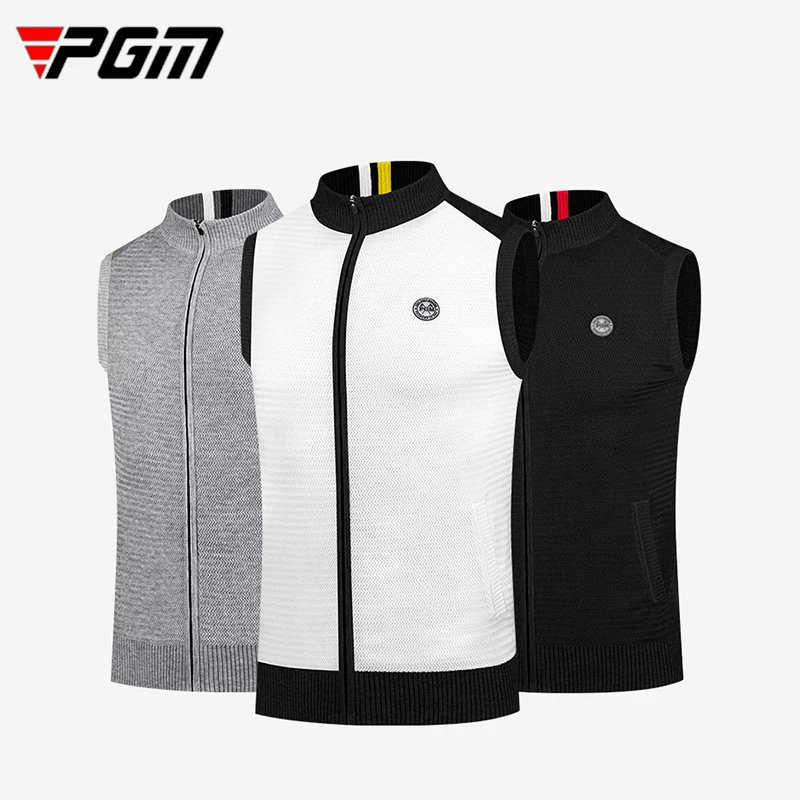 Pgm Men Golf Clothing Sleeveless Jacket Male Winter Knitted Warm Vest Windproof Stand Collar Golf Waistcoat Casual Sportswear