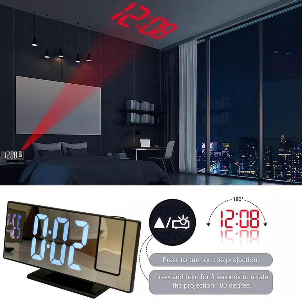  1PC Mirror Multifunctional Projection Alarm Clock|Intelligent Luminous Bedroom Clock | Large Screen Clock Wall Projection Design 