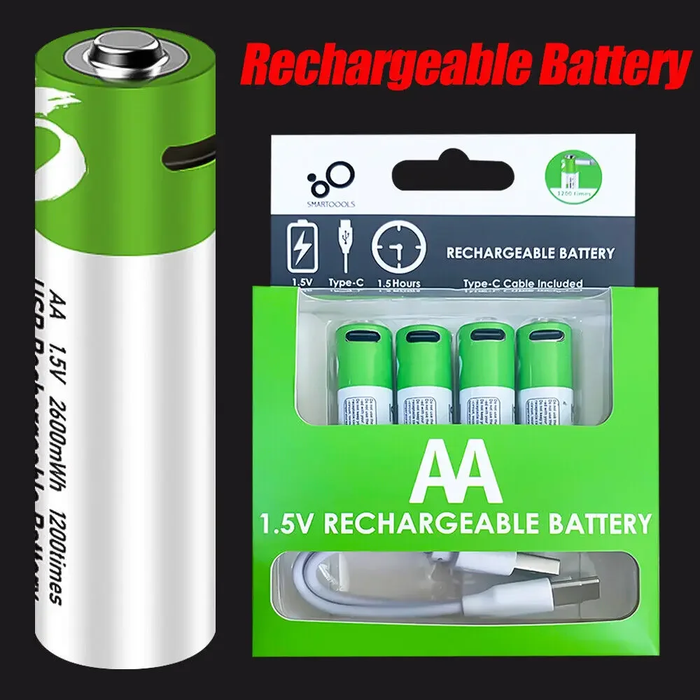 Original USB AA Rechargeable Batteries 1.5V 2600 MWh Li-ion Battery for Remote Control Mouse Electric Toy Battery SMARTOOOLS