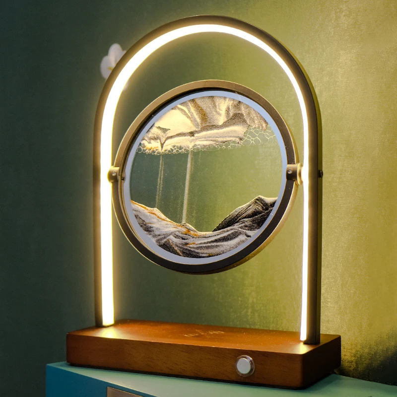 

Wireless Charging 3D Hourglass Bedside Table Light Sand Mobile Light Emitting Diode Night Light Quicksand Desk Lamp