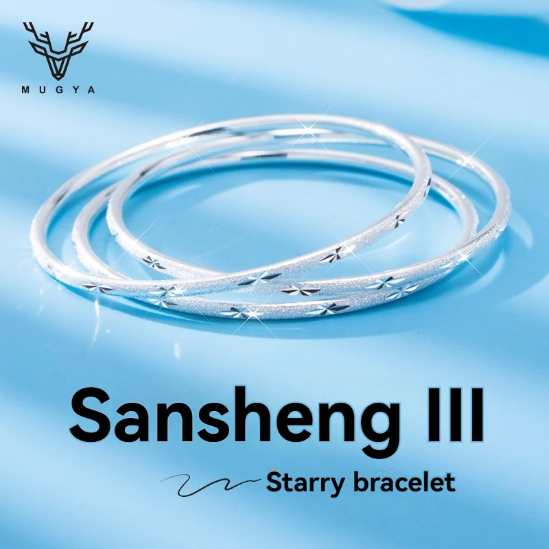 Bracciale da donna con tre anelli in argento sterling S999, design cielo stellato, gioielli alla moda, regalo di compleanno di San Valentino