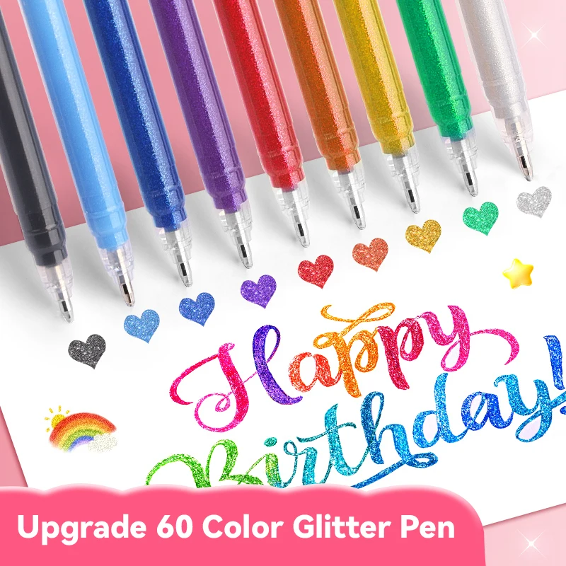 60 Multicolor Glitter Gel Pens Set Quick Dry Smooth Writing Comfort Grip for Study Notes Creative Planning and DIY Crafts