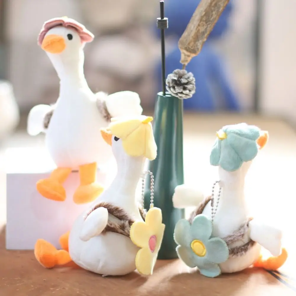 

Mini Flower Big White Goose Key Chain Korean Style Backpack Charms Plush Animal Pendant Cartoon Plush Cartoon Plush Doll Gift