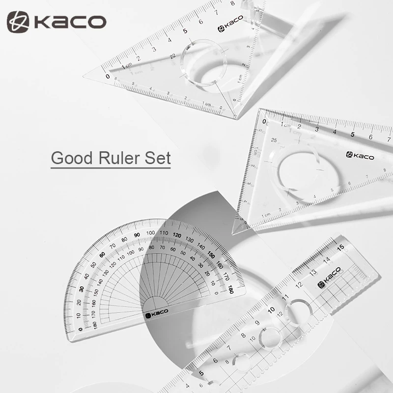 

KACO Math Ruler Triangle Set Protractor Transparent Scale Clear Accurate Geometric Drawing Measure Geometry set for School