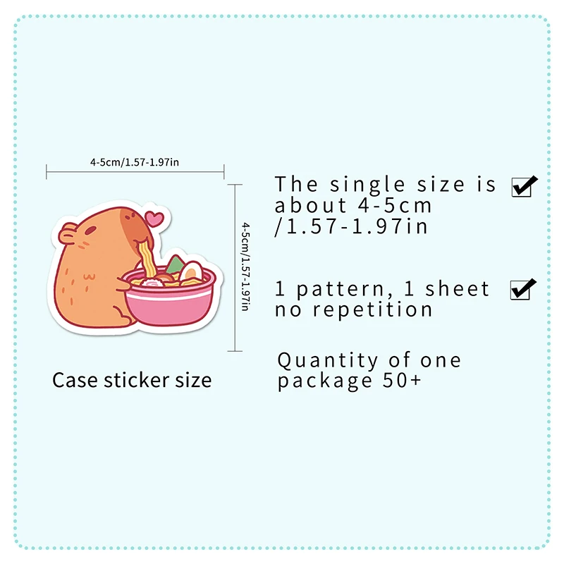 50Sheets Cartoon Creative Capybara Stickers Stationery Tablet Luggage Bottle Guitar Decoration Sticker DIY Waterproof Stickers