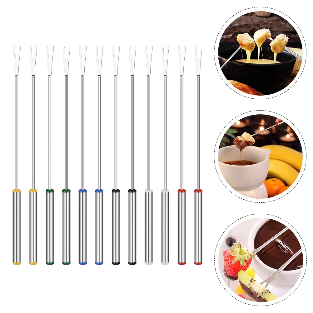 12pcs Stainless Steel Fruit Forks Lightweight Portable Chocolate Dipping Tools Fondue Forks Kitchen Supplies Party Gifts