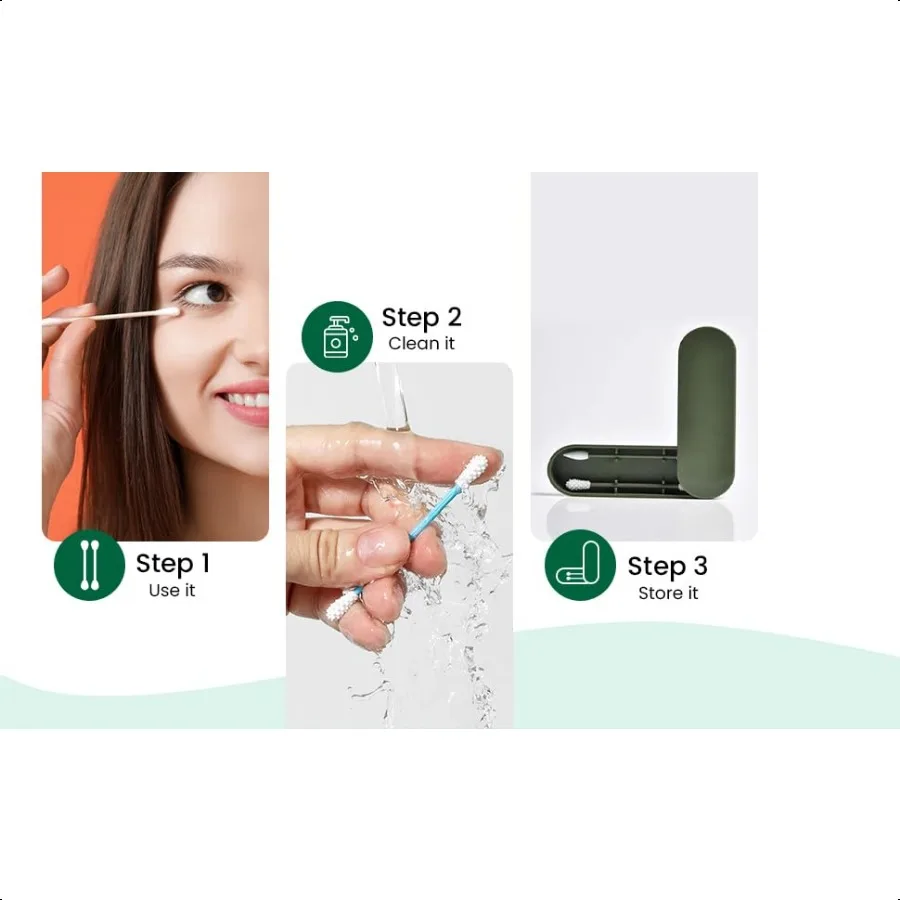 2pcs Reusable Cotton Swab Ear Cleaning Cosmetic Silicone Buds Swabs Sticks Doubleheaded Recycling For Cleaning Makeup