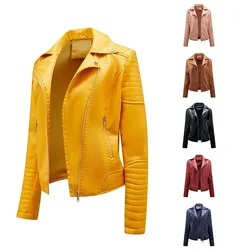Women's Winter Turndown Collar Coats Long Sleeve PU Leather Jackets Female Clothing 2025 New Spring Autumn Outwear with Pocket