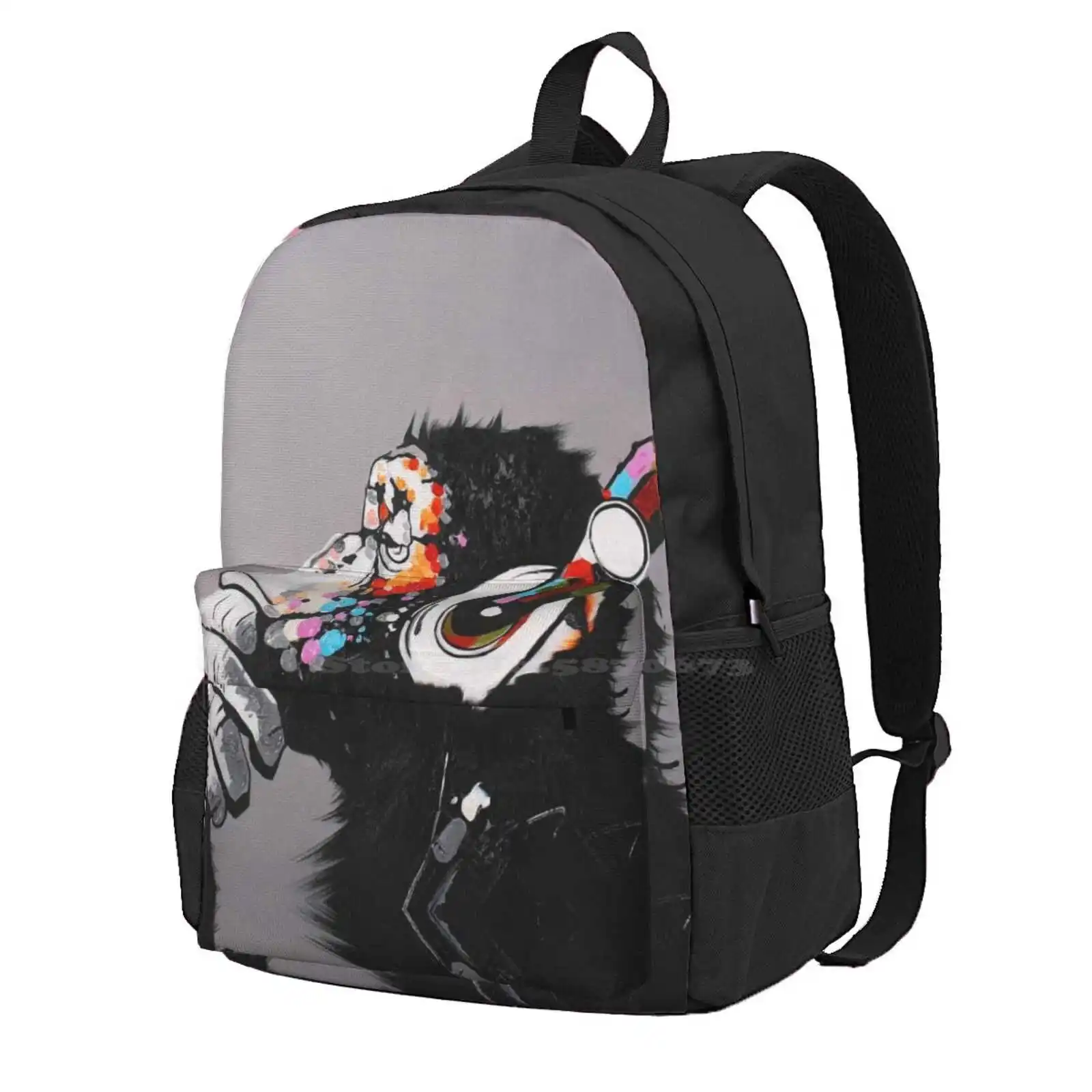 Dj Monkey With Headphones Thinking - Thinker Chimp Hot Sale Schoolbag Backpack Fashion Bags Thinker Chimp Thinking Banksy Chimp