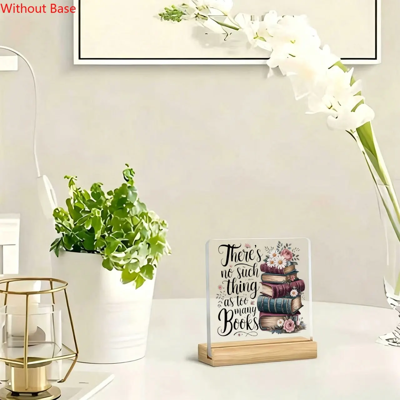 CIFBUY Acrylic Sign 2D Flat Vintage Book Floral Design Sentimental Keepsake Wooden Base Paperweight Desktop Plaque Home Decor Gi