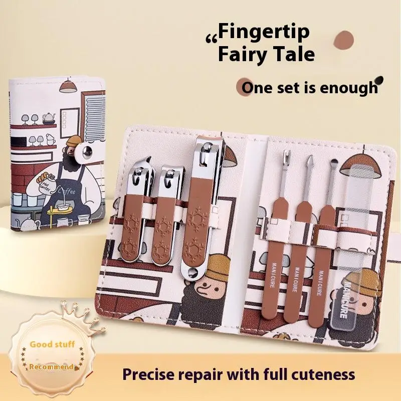 Juego de cortaúñas de acero al carbono y acero inoxidable, Kit completo de herramientas de manicura y belleza para el hogar, juego de cortaúñas portátil, 7 Uds.