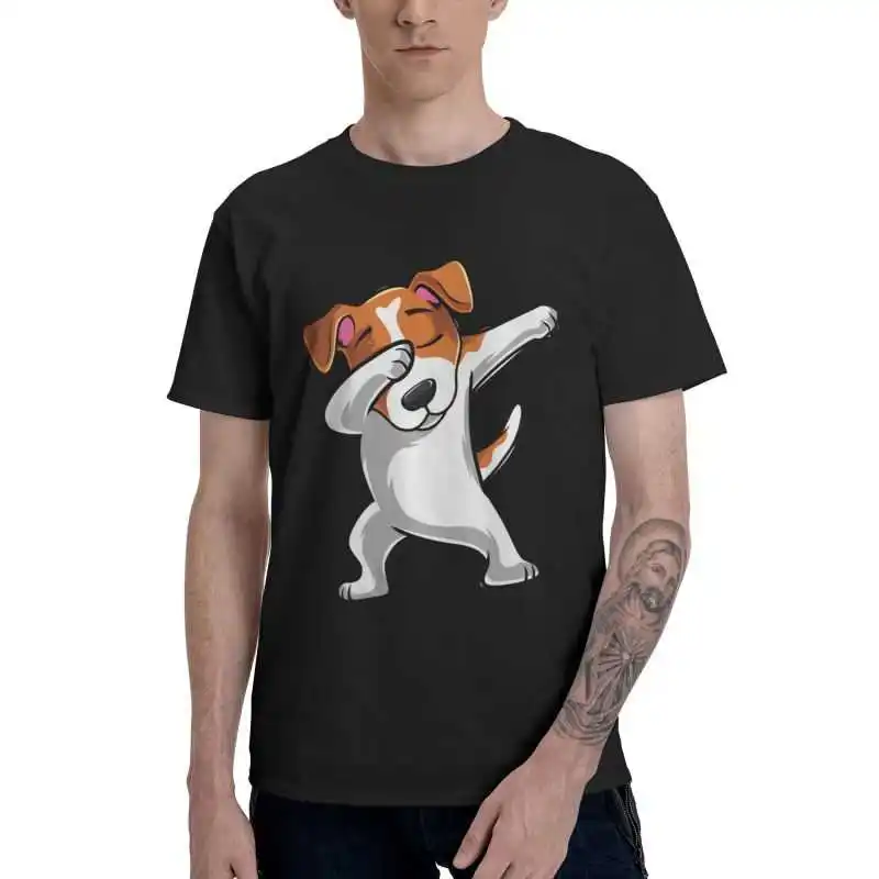 Jack Russell Terrier Tshirts Men Unique Tee Tops  Cotton T Shirts Short Sleeve Dabbing Dog Dab Dance Move T-shirt Gift