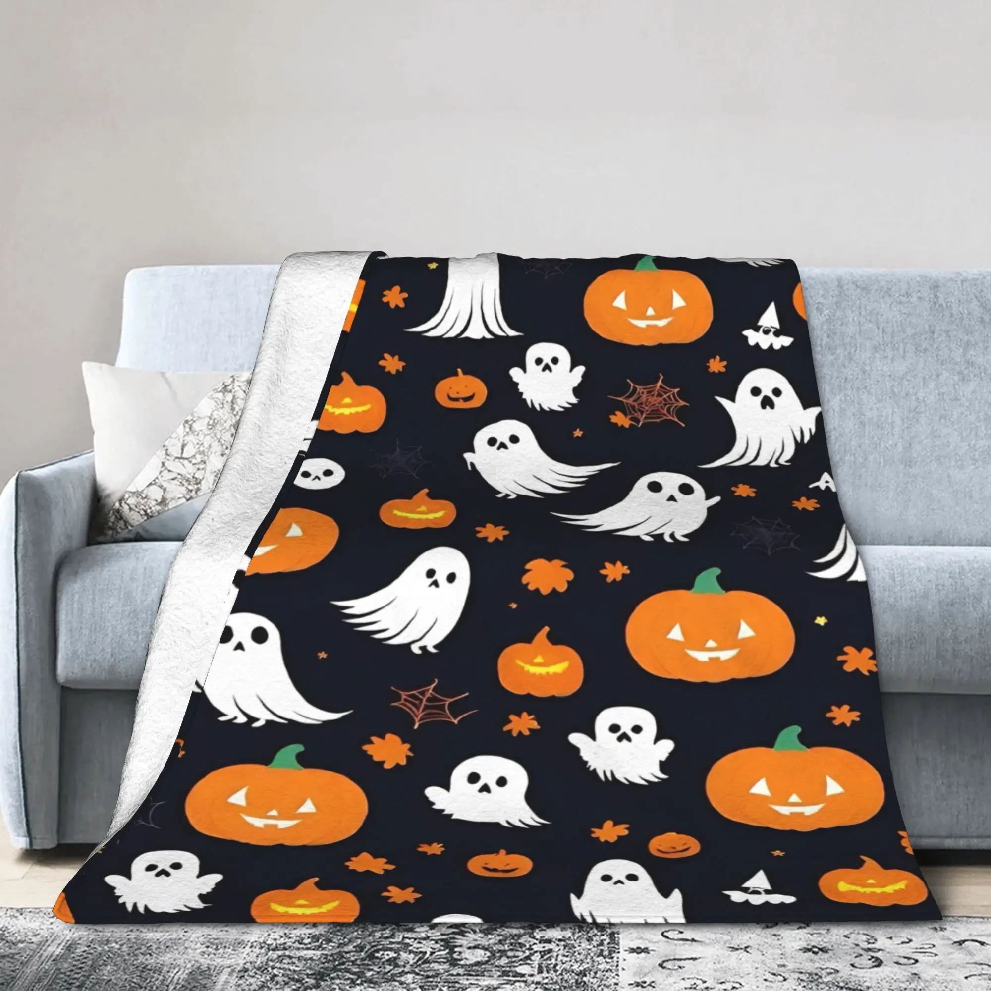 

Relax halloween Spiders Web Bats Pumpkins Spooky Blanket Merch Bedding Throws And Blankets Super Warm Coral Fleece Plush for Car