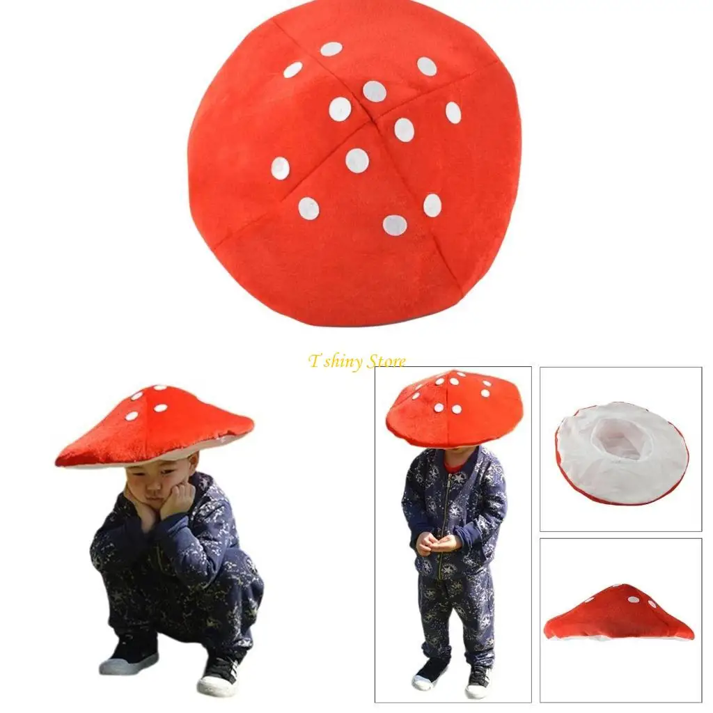 N58F Adult Lovely Stuffed Mushroom Hat Cosplay Hat Women Hat Carnivals Dress up Hat