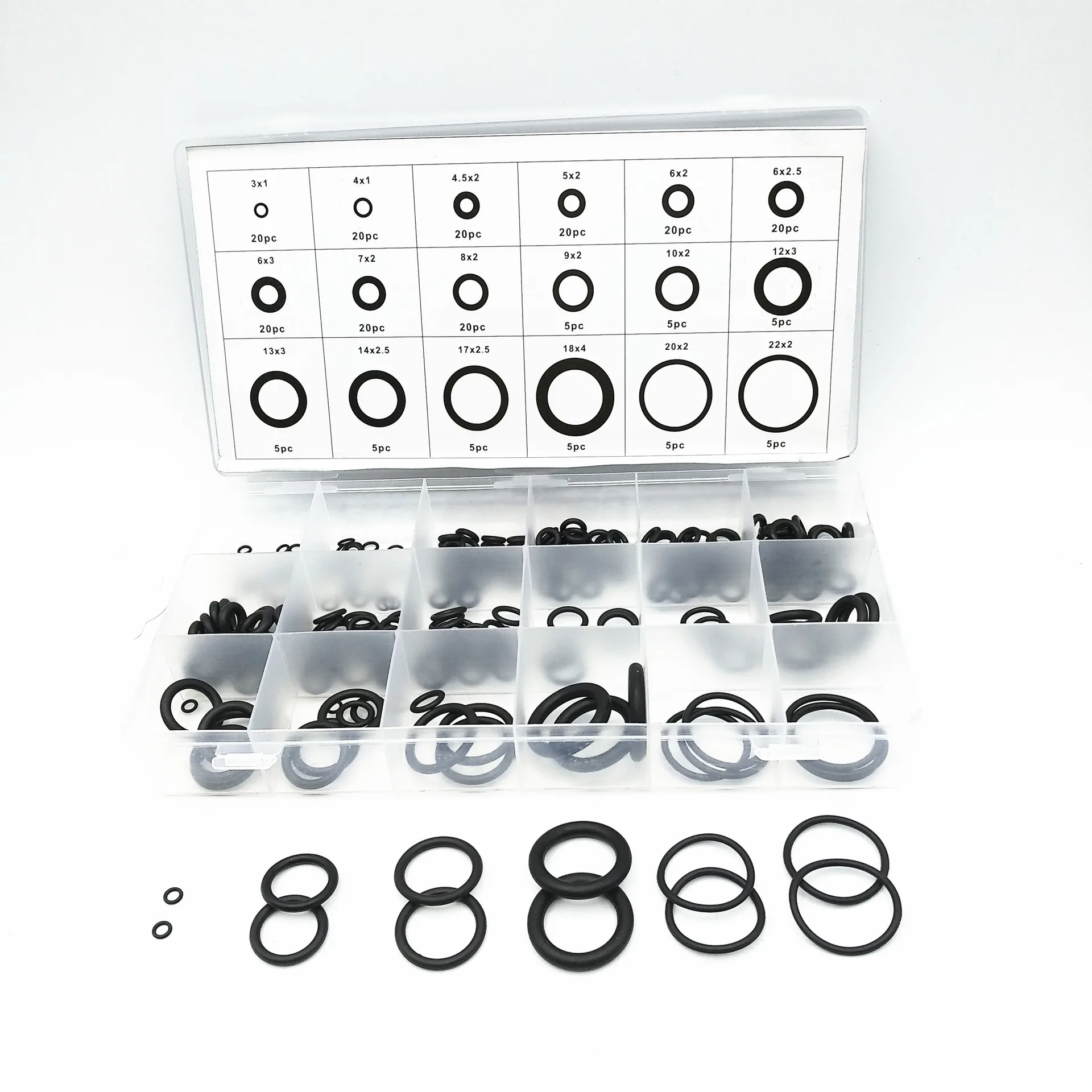 

225Pcs Rubber O Ring O-Ring Washer Seals Watertightness Assortment Different Size with PlacticBox Kit Set