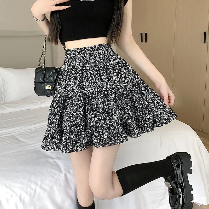 

Chic Floral Mini Skirt Women Fashion Korean Spring Summer High Waist A- Line Pleated Skirt Elegant Partywear Ruffle Short Skirts