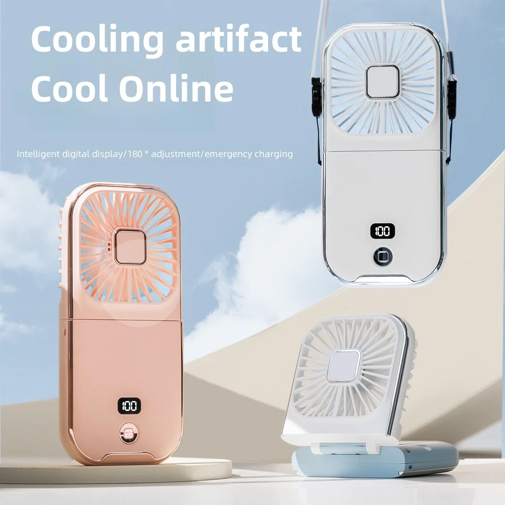 Mini Portable Outdoor Hand Fan Hanging Neck Fan USB Charging 3000mAh Battery Powered 180° Folding Wireless Table Air Cooling Fan