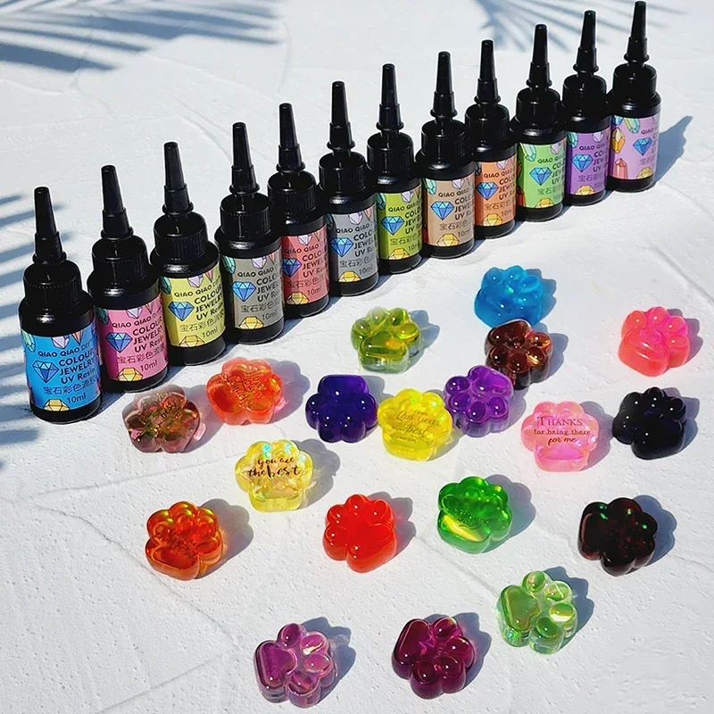 

12Colors UV Resin Glue Transparent Gem UV Fast Curing Hard Resin Glue DIY Crystal Glue Jewelry Making Quick Drying Clear