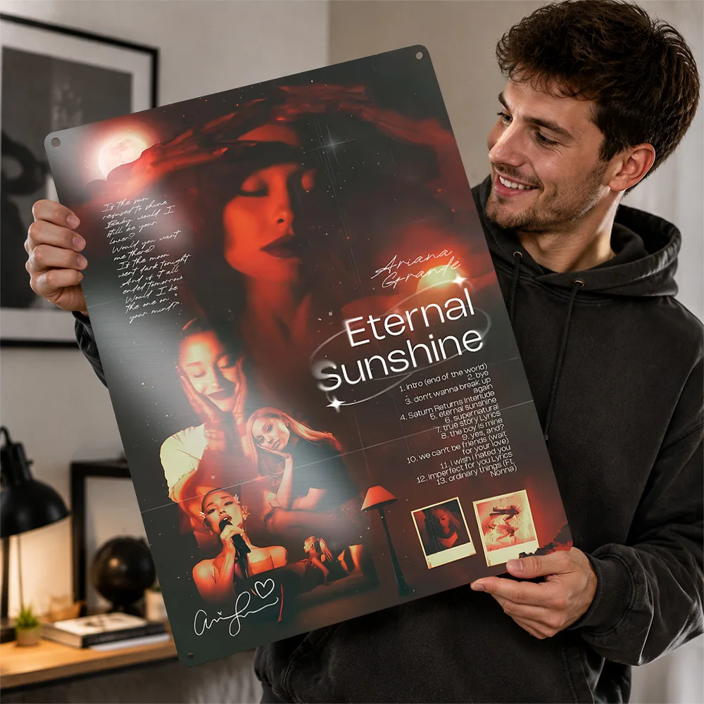Ariana Grande Eternal Sunshine Textured Poster Customized Metal Tin Sign Bold Stage Persona Wall Art Ideal For Bedroom Studios