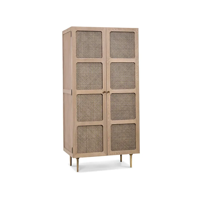 

Шкаф из ротанга из массива дерева, разделенный двухдверный шкаф, шкафчик для спальни