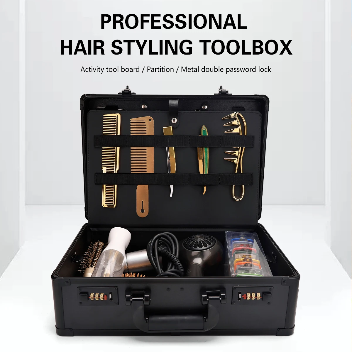 

Hairdressing Tool Storage Box Large Capacity Portable Password Toolbox Aluminum Alloy Travel Style Storage Box