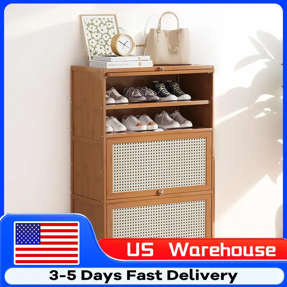 

Bamboo Shoe Cabinet 7-Tier Freestanding Shoe Organizer Rack Bamboo Free Standing Shoe Storage Shelf for Closet Hallway Entryway