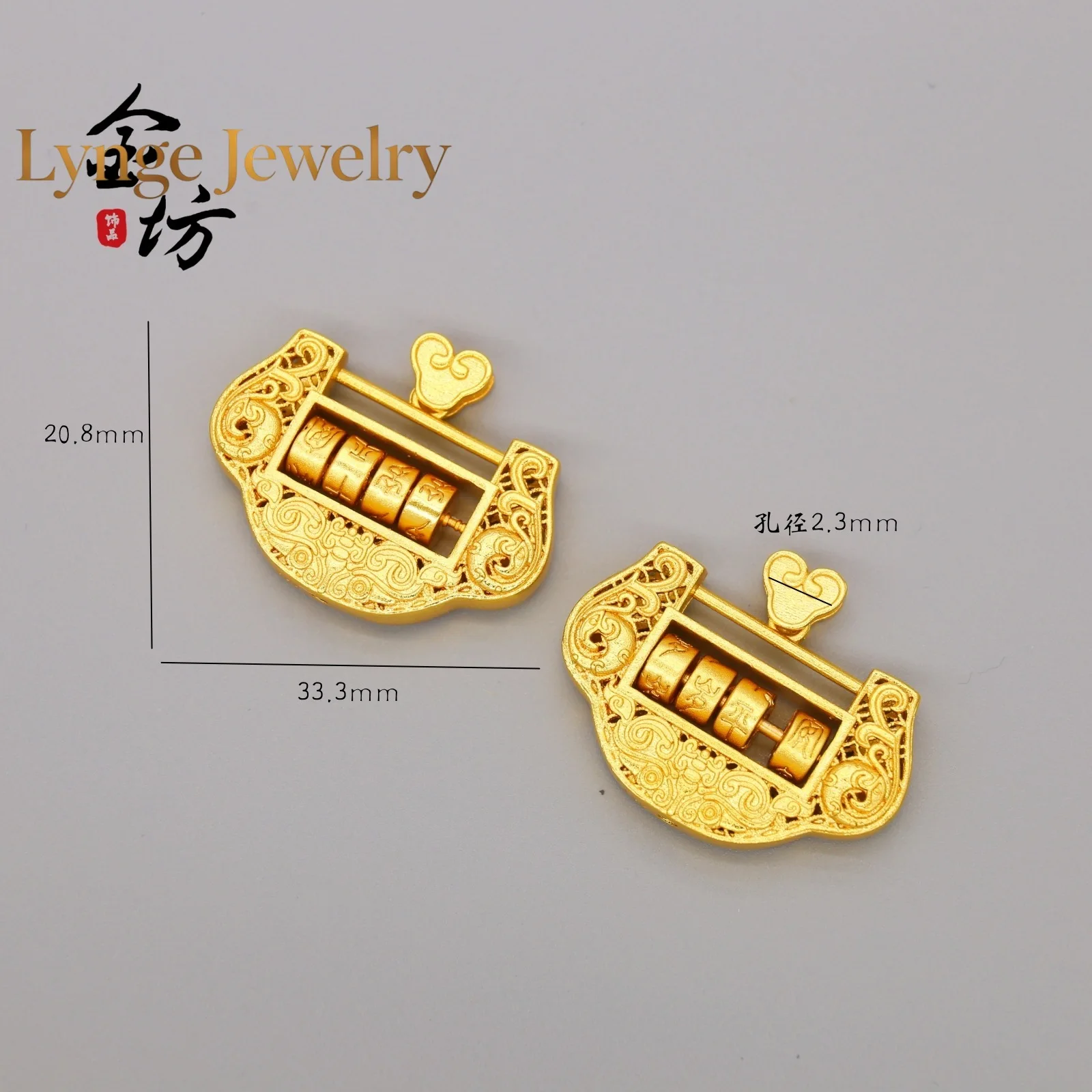 Lynge Jewelry 999 years old Ping An Lock 24K Real Gold Necklace Children's Long Life Lock Diy Pendant Accessories