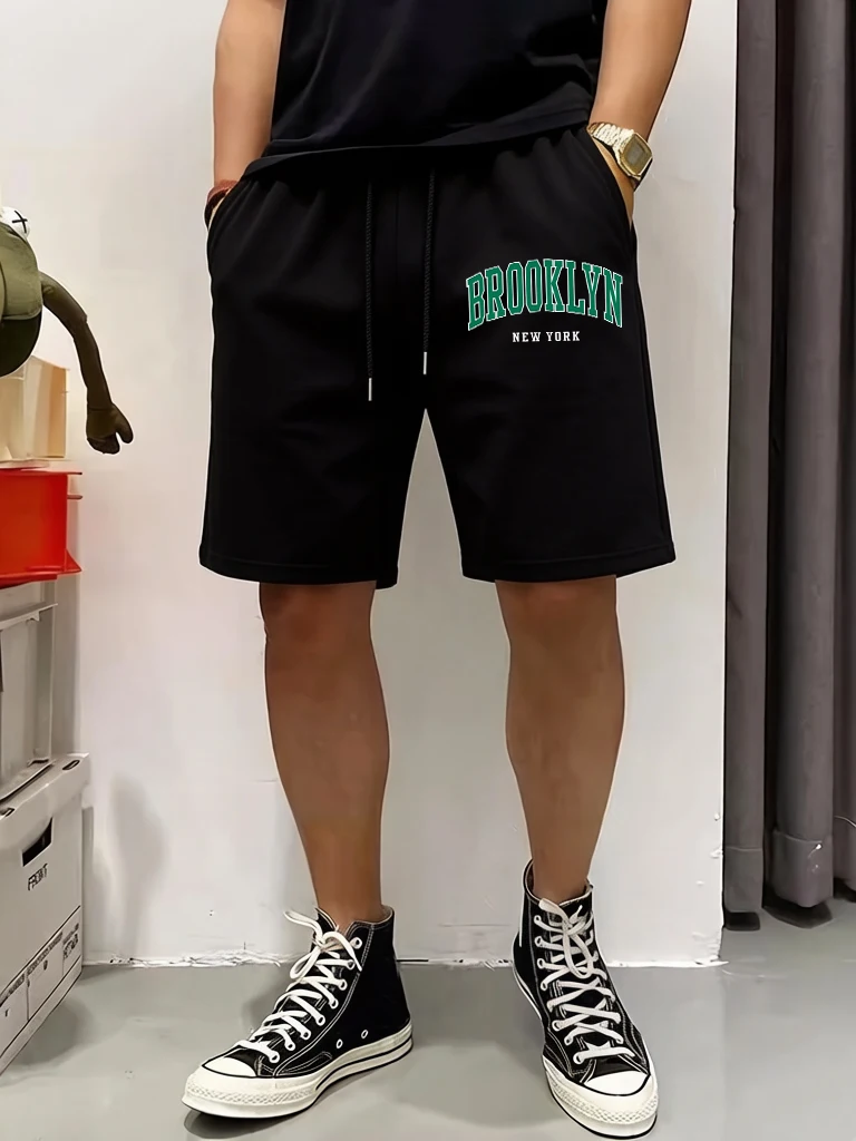 Brooklyn New York Printing Sports Man Xloose Pants Summer Cool Shorts Fashion Pocket Short Sleeve Loose Drawstring Streetwear