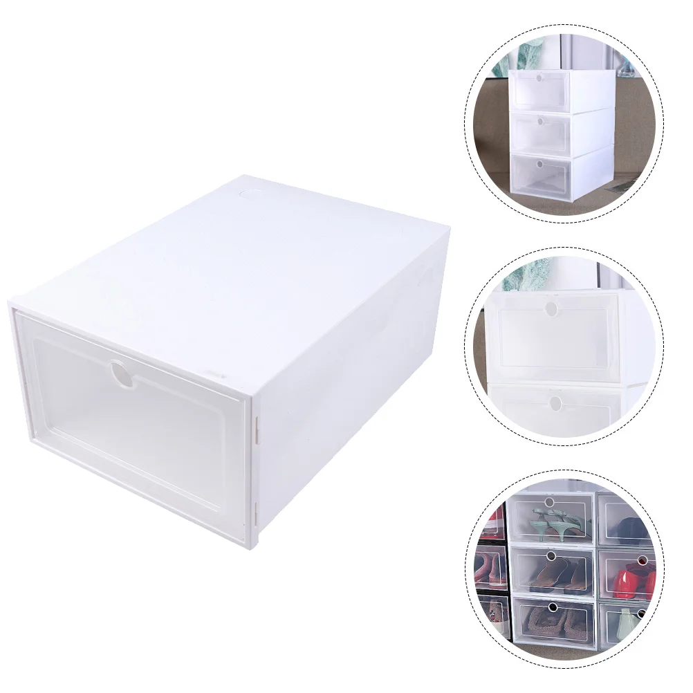 

White Shoe Rack Box Storage Sneakers for Closet Shoes Case Stackable Container Plastic