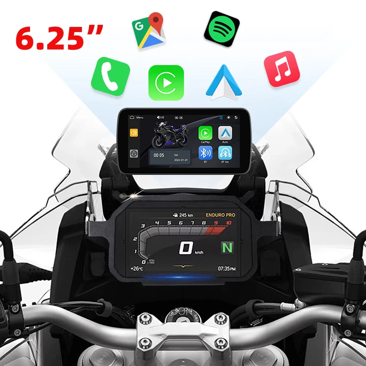 19-language IP67 Waterproof 6.25 Inch Linux wifi Bluetooth5.0 Motorcycle Apple Carplay Android Auto MOTO Navigation Support TPMS