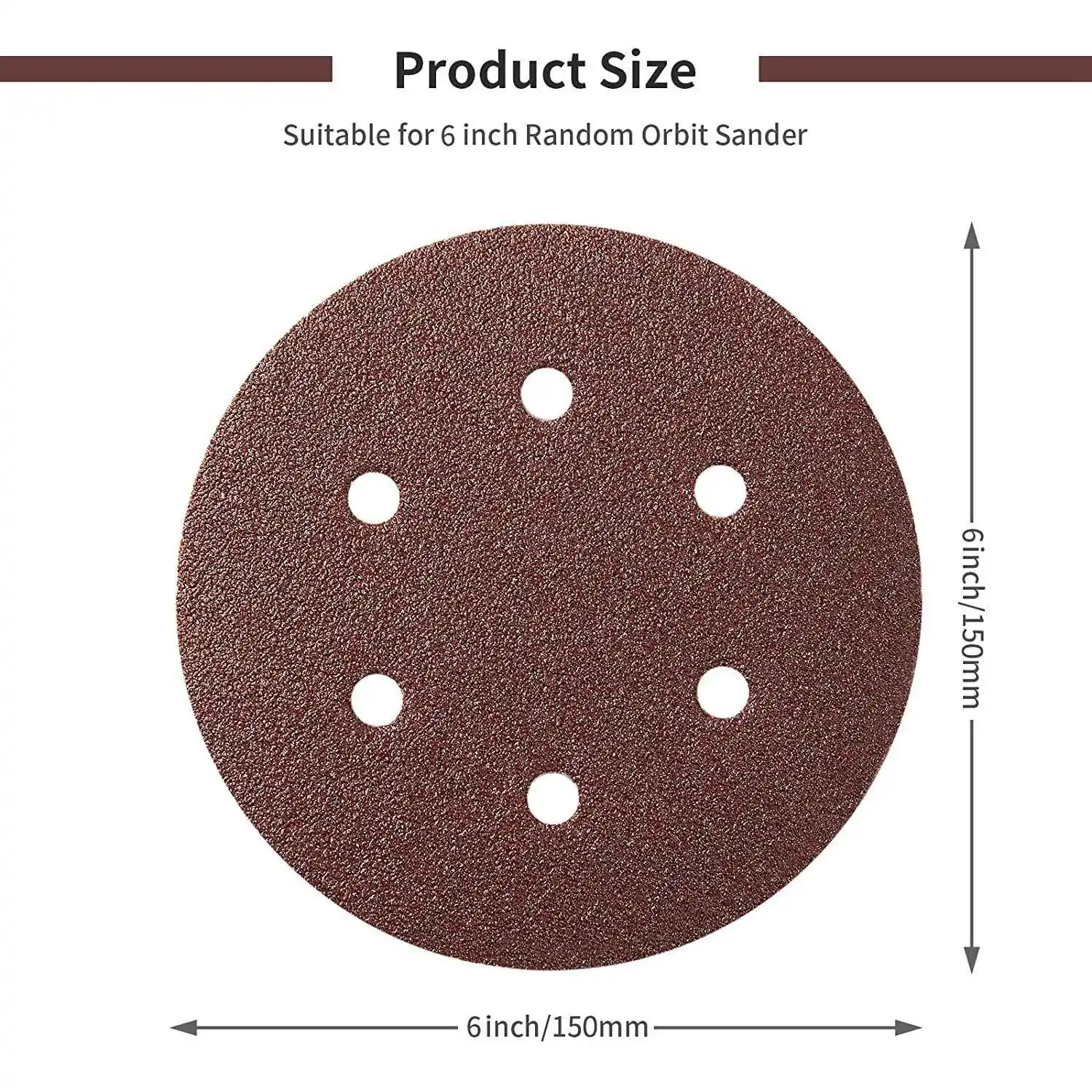 150mm Sanding Disc, 6 Inch Hook and Loop Sanding Pads, 100 Pcs Sandpaper Set Assorted Grits for Random Orbital Sander