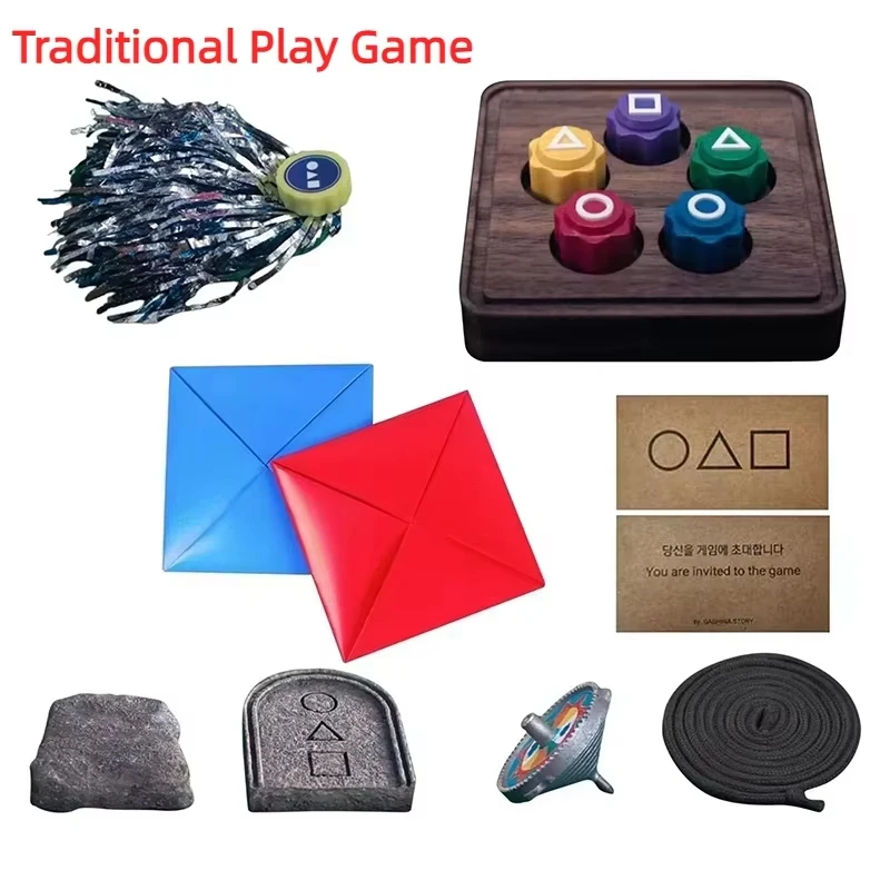 Set di giochi popolari coreani Dadi Puntelli di gioco per feste Cerchio quadrato Triangolo Famiglia Pietra Cattura Puntelli di gioco Gonggi Jack Set per bambini