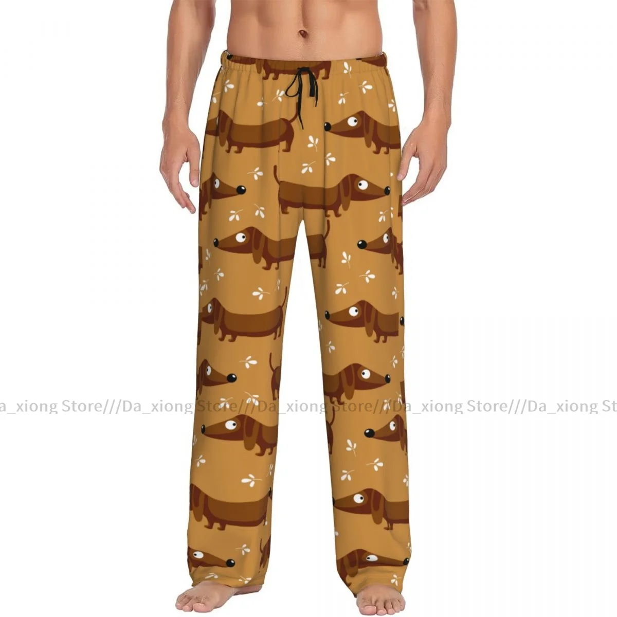 Calças engraçadas do pijama do cão do dachshund dos homens, calças do sono, salão masculinas