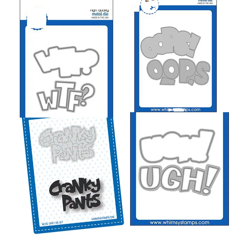 Nuevos troqueles de corte con palabras y sombras de Cranky Pants Word Die Oops WTF UGH para hacer tarjetas decorativas, manualidades y álbumes de recortes