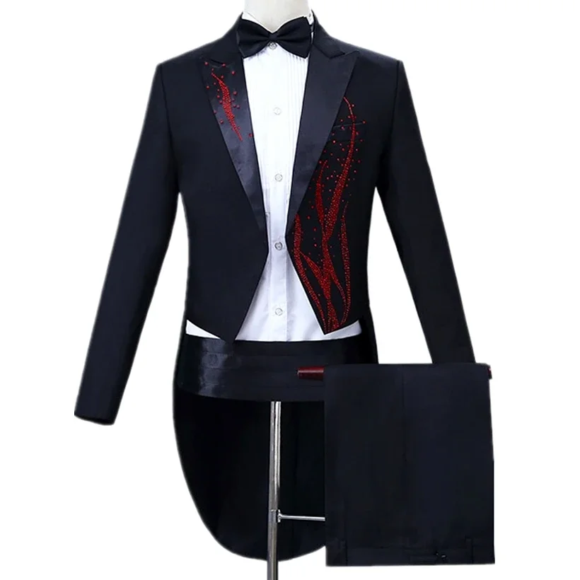 

Men's Black Two-piece Suit, Gold-plated Diamond-studded Accents Weddings/Parties/Magic Shows Tuxedo Jacket with Pants.