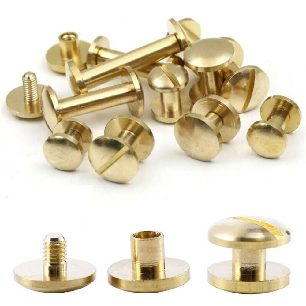 10Pcs/Set Arc Belt Screw Leather Craft Chicago Nail Brass Solid Rivet Stud Head