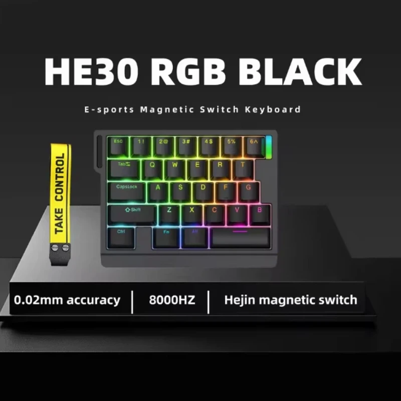 HE30 One Hand Magnetic Axis Gaming Keyboard Adjustable Sensitivity Compact Mini Keypad Pbt Keycaps For Fps Shooting Pc Esports