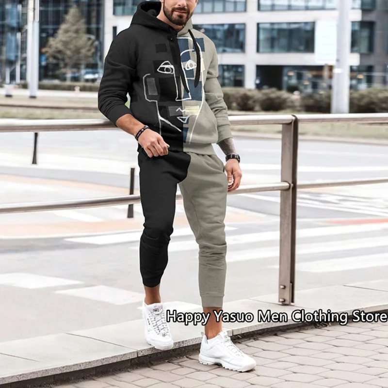 Sweat à capuche polaire à manches longues et pantalon Long pour homme, streetwear, survêtement, ensemble 2 pièces, imprimé 3D, nouvelle collection automne hiver