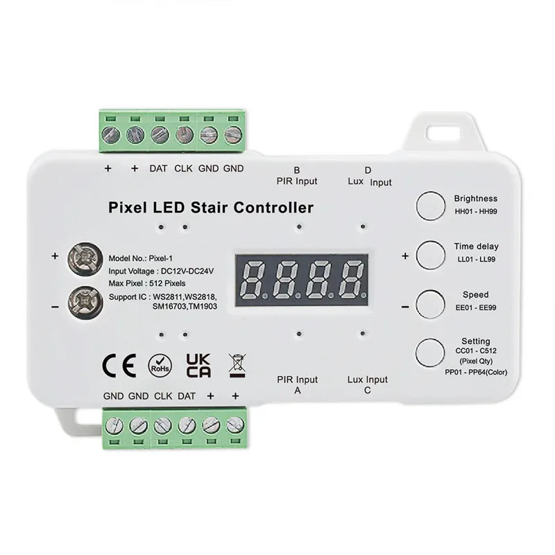 Pixel Stair Lighting Controller Staircase Motion Sensor Monochrome RGB LED Light Strip Controller with Light Sensitivity