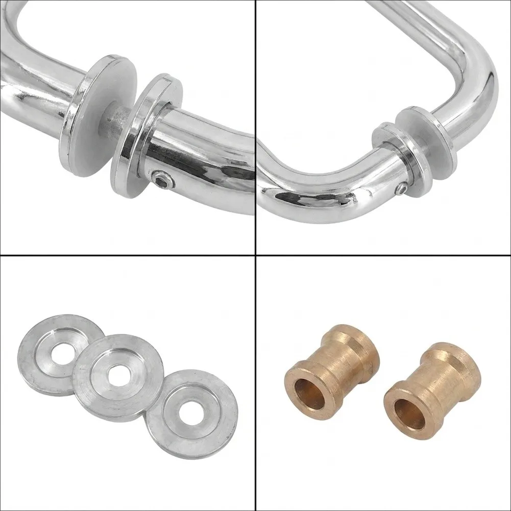 Shower Door Pull Handle with High Polished Mirror Finish SUS 304 Steel and Internal Brass Sleeves for Stability