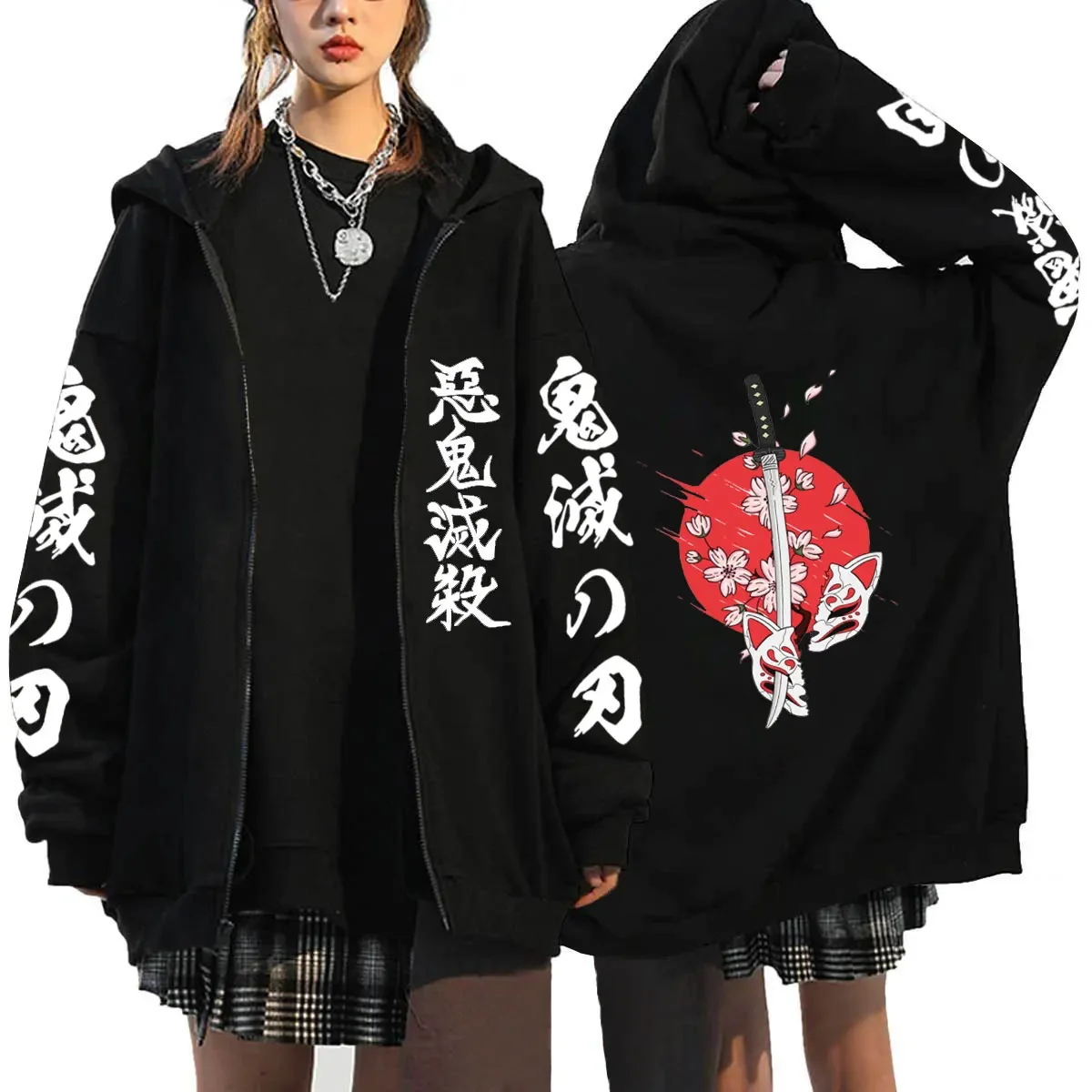 Demon Slayer Zipper Hoodie Roupas Masculinas Women Men Anime Oversized Hoodies Coat Top Femme Full Zip Sweatshirts Jackets