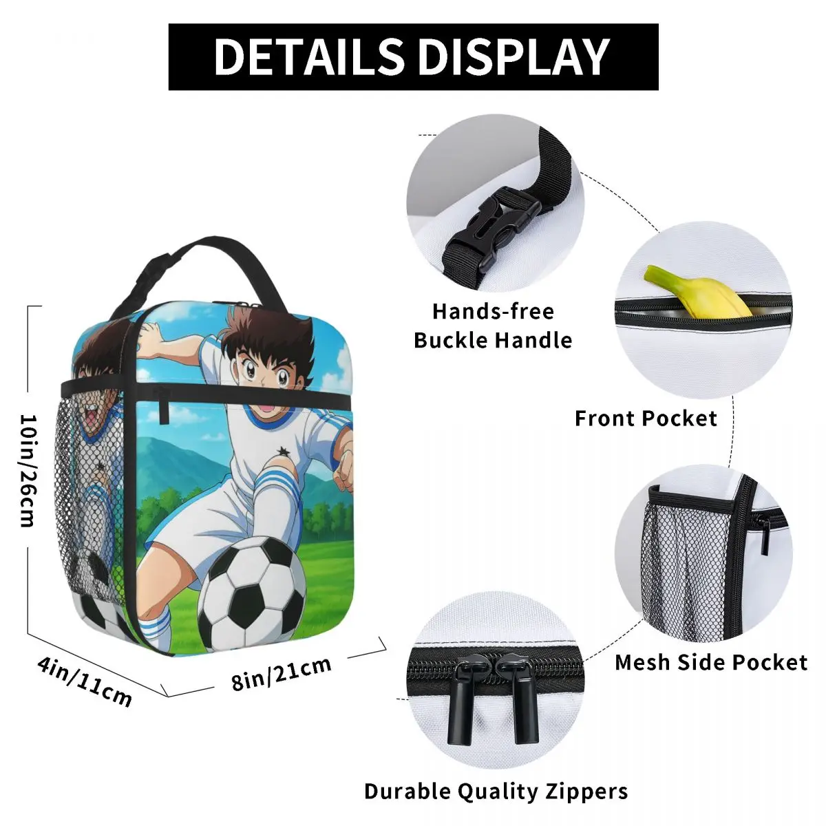 Captains Tsubasas Japan Football Anime Insulated Lunch Bag School Cooler Thermal Food Box Tote Leakproof Lunch Boxes Container