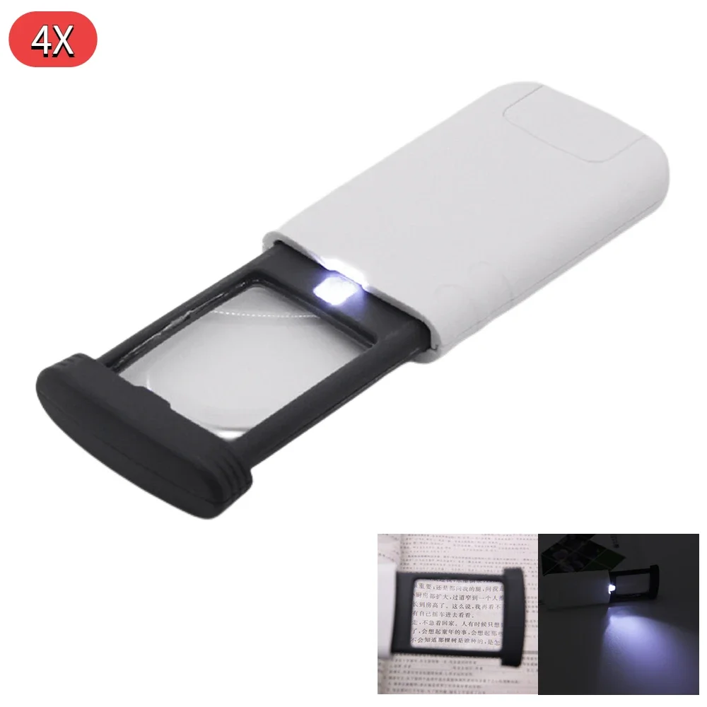 HD 4X LED Light Magnifying Glass Lens Portable Pull-out Pocket Foldable Mini Handheld Microscope Reading Jewelry Acrylic Lens