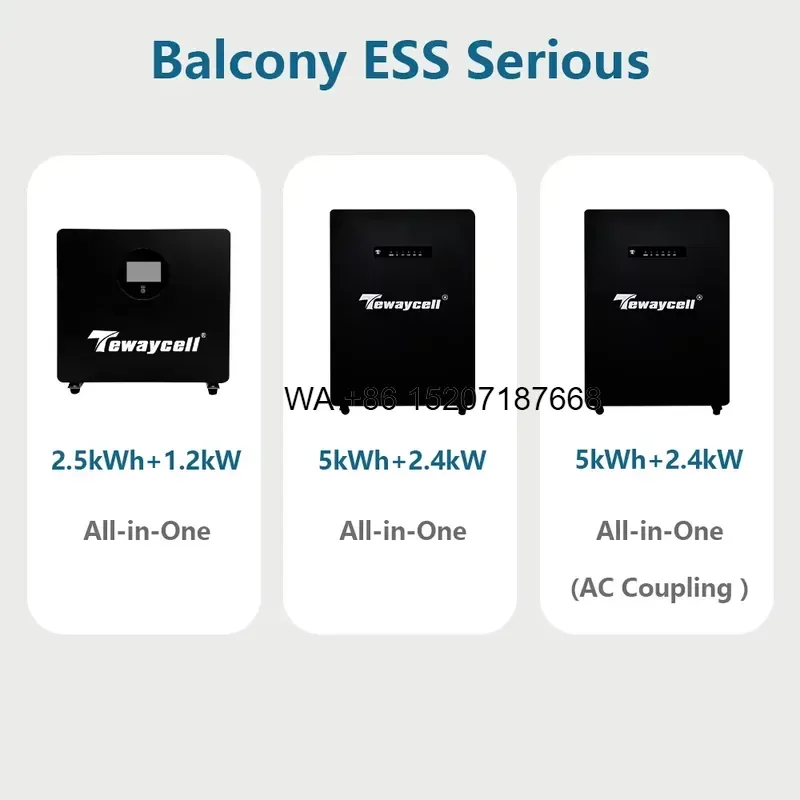 Wmwmnu for AC Coupling IP54 All in One LiFePO4 Mobile ESS 51.2V 100Ah 5.12kWh with 2.4kW Inverter Plug and Play Balcony Home