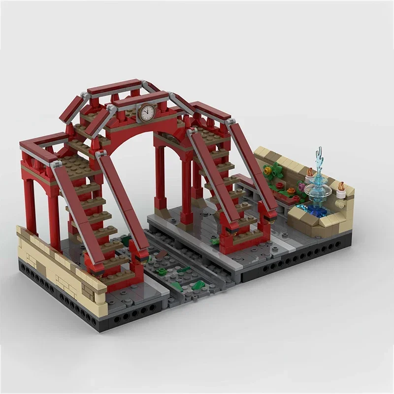 Filme cena de rua modelo moc tijolos de construção hogsmeader estação tecnologia blocos modulares presentes brinquedos de natal diy conjuntos montagem