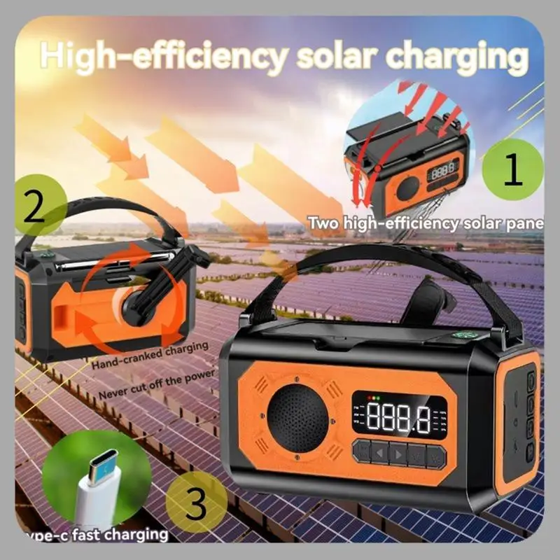 

A46U 12000Mah Solar Hand Crank Weather Radio AM/FM/NOAA, Emergency SOS Alarm, Reading Lamp For Outdoor Camping