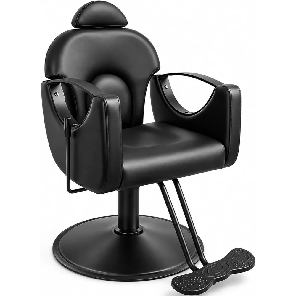 Salon Barber Chair for Hair Stylist, Professional Reclining Hydraulic Styling Chair with Heavy-Duty Pump