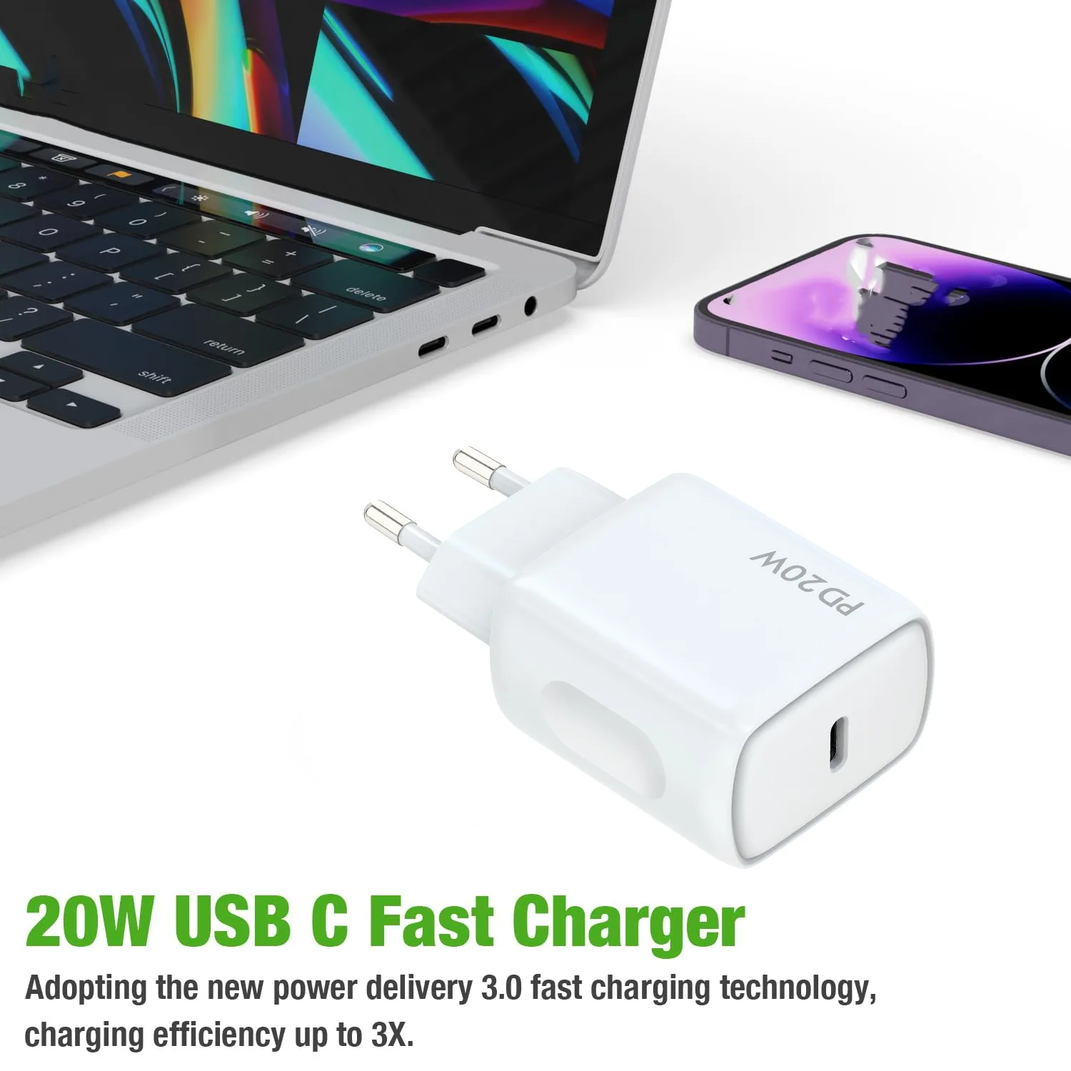 

Быстрое зарядное устройство USB C, 20 Вт, кабель типа C — C, настенный адаптер для быстрой зарядки USBC, для iPhone 16/15, для iPad Pro/Air